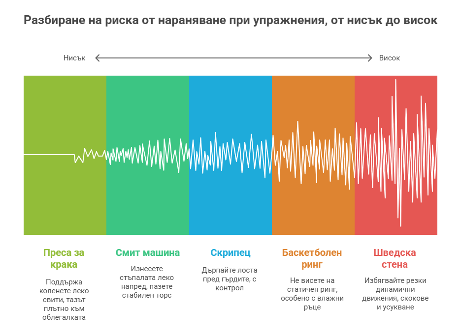Спортни травми от уредите: Биомеханика на грешката и превенция — Dias Sport Разбиране на риска от нараняване при упражнения, от нисък до висок